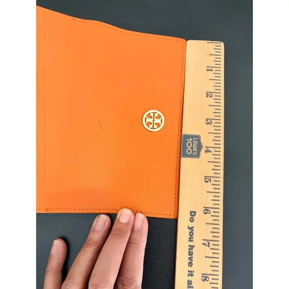 Tory Burch Orange Saffiano Leather Folding Eyeglass Sunglasses Case Gold Logo